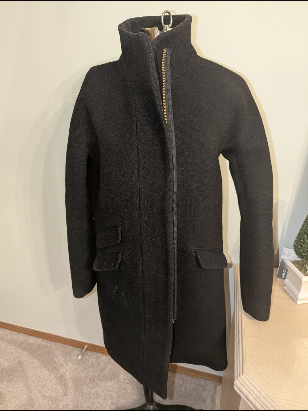 J. Crew Black Women's Wool Pea Coat with Stand Collar